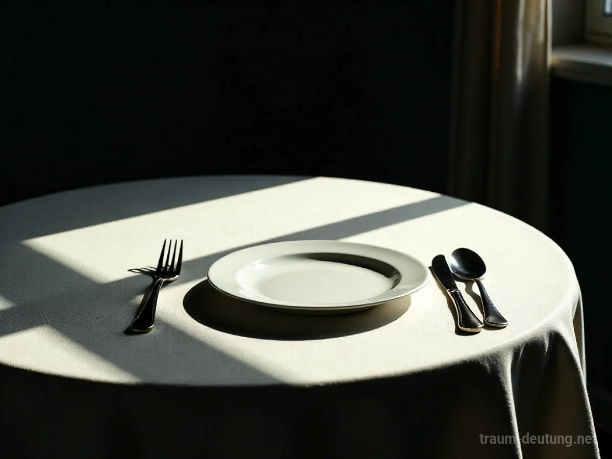 Leerer Esstisch mit Gedeck im Schatten