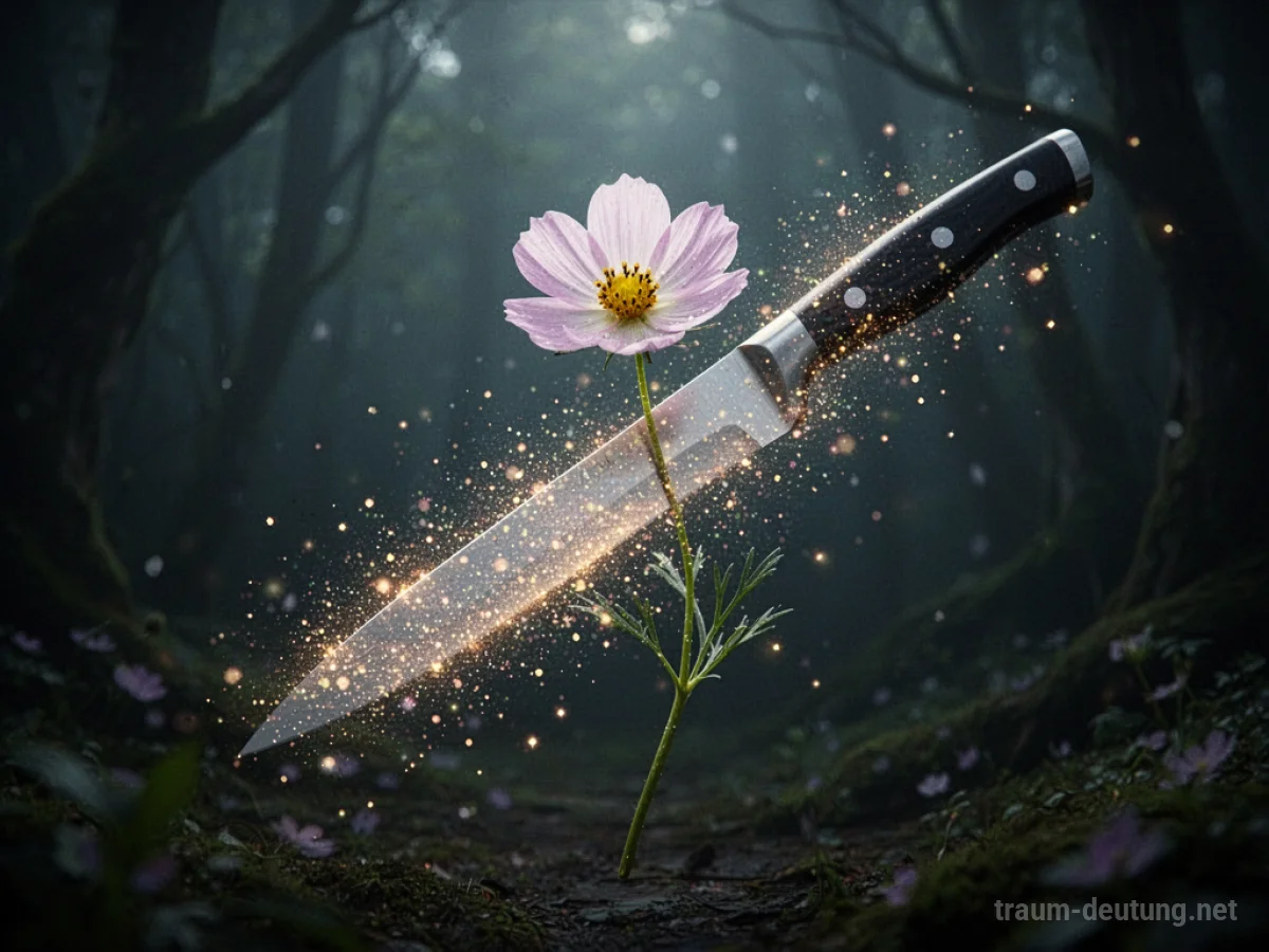 Ein Messer löst sich in Licht auf und formt sich zu einer Blume