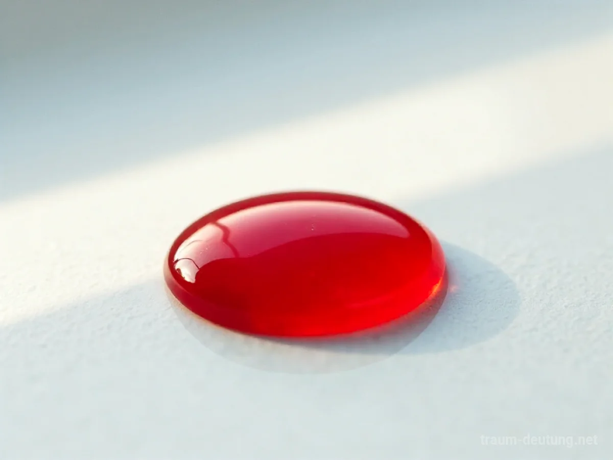 Ein einzelner roter Tropfen auf weißem Grund