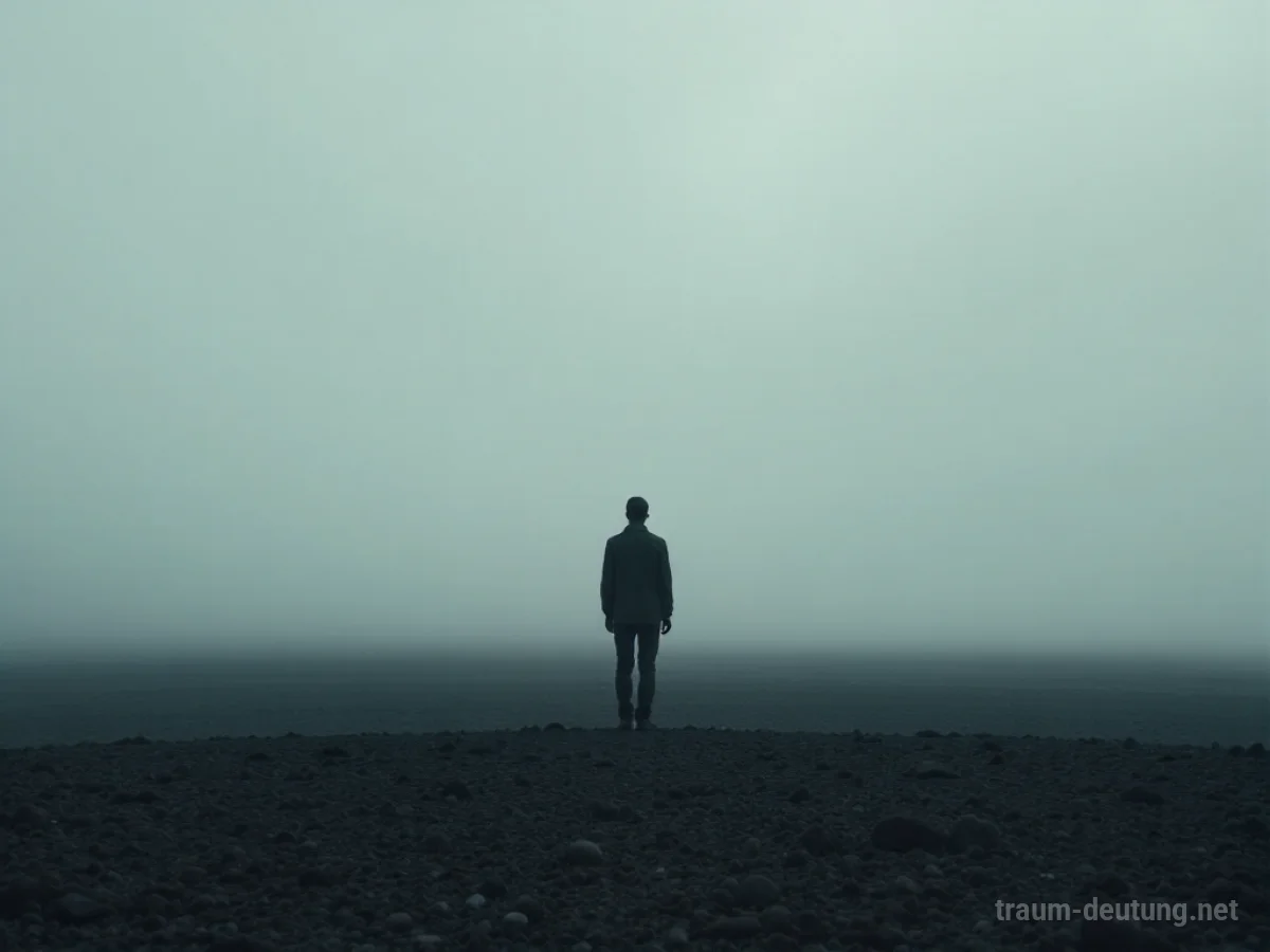 Silhouette einer kleinen Person, die in einer weiten, leeren Landschaft steht