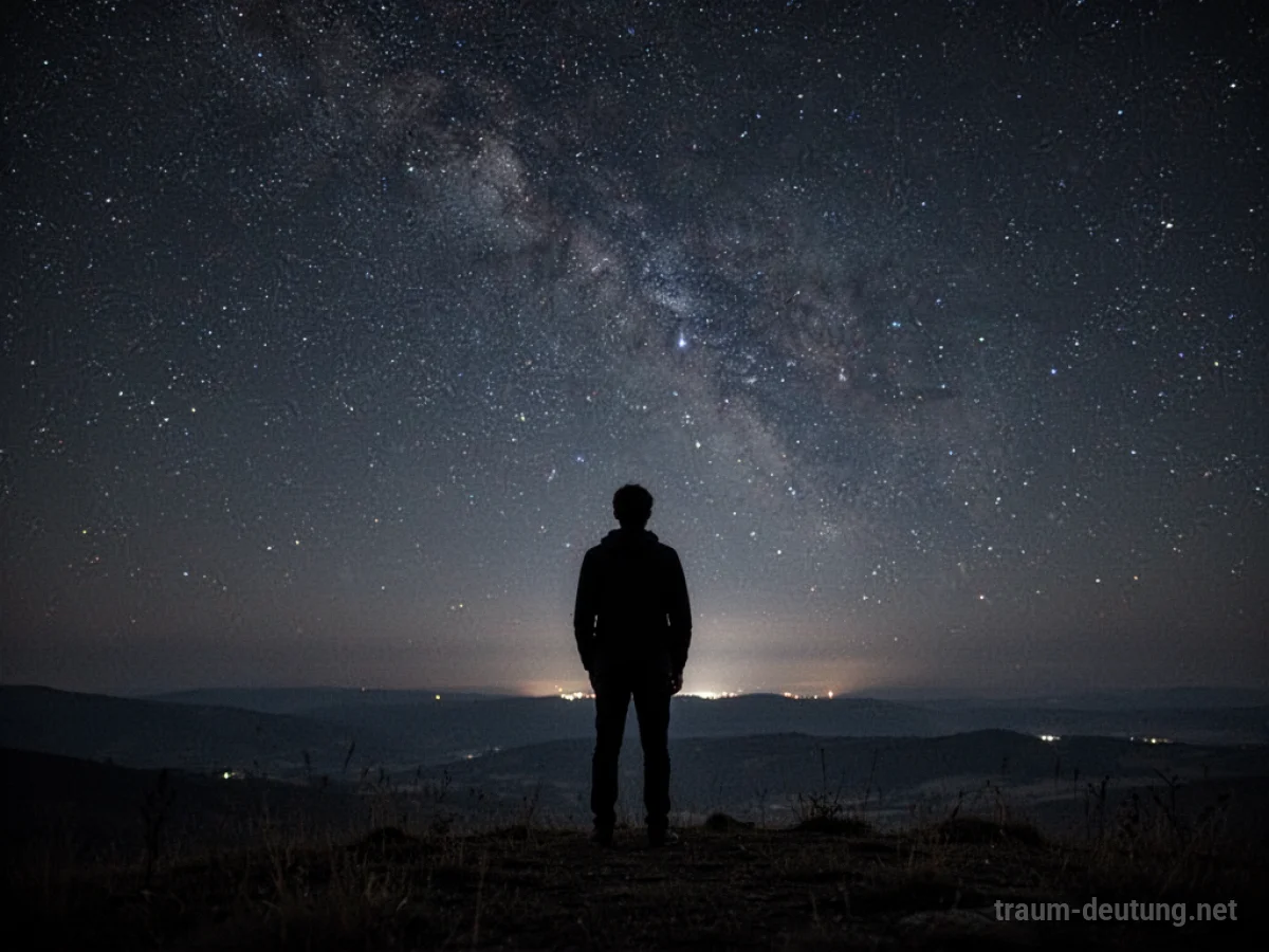 Silhouette einer wartenden Person im Sternenhimmel bei Nacht