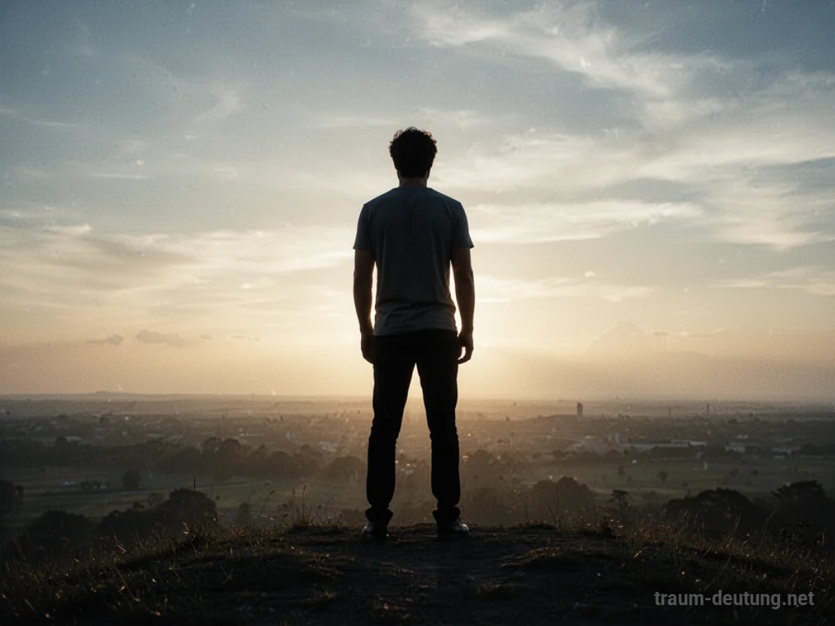 Mann Silhouette steht vor hellem Horizont