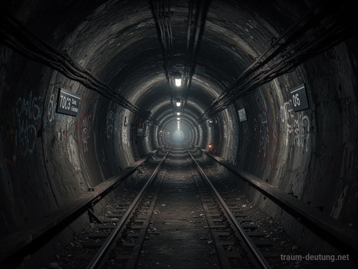 Dunkler Metrotunnel mit fernem Licht am Ende