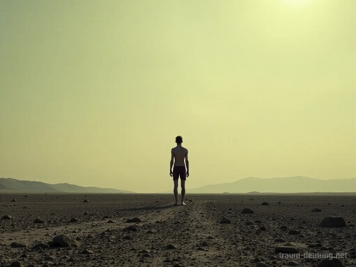 Silhouette einer hungernden Person in einer kargen Landschaft
