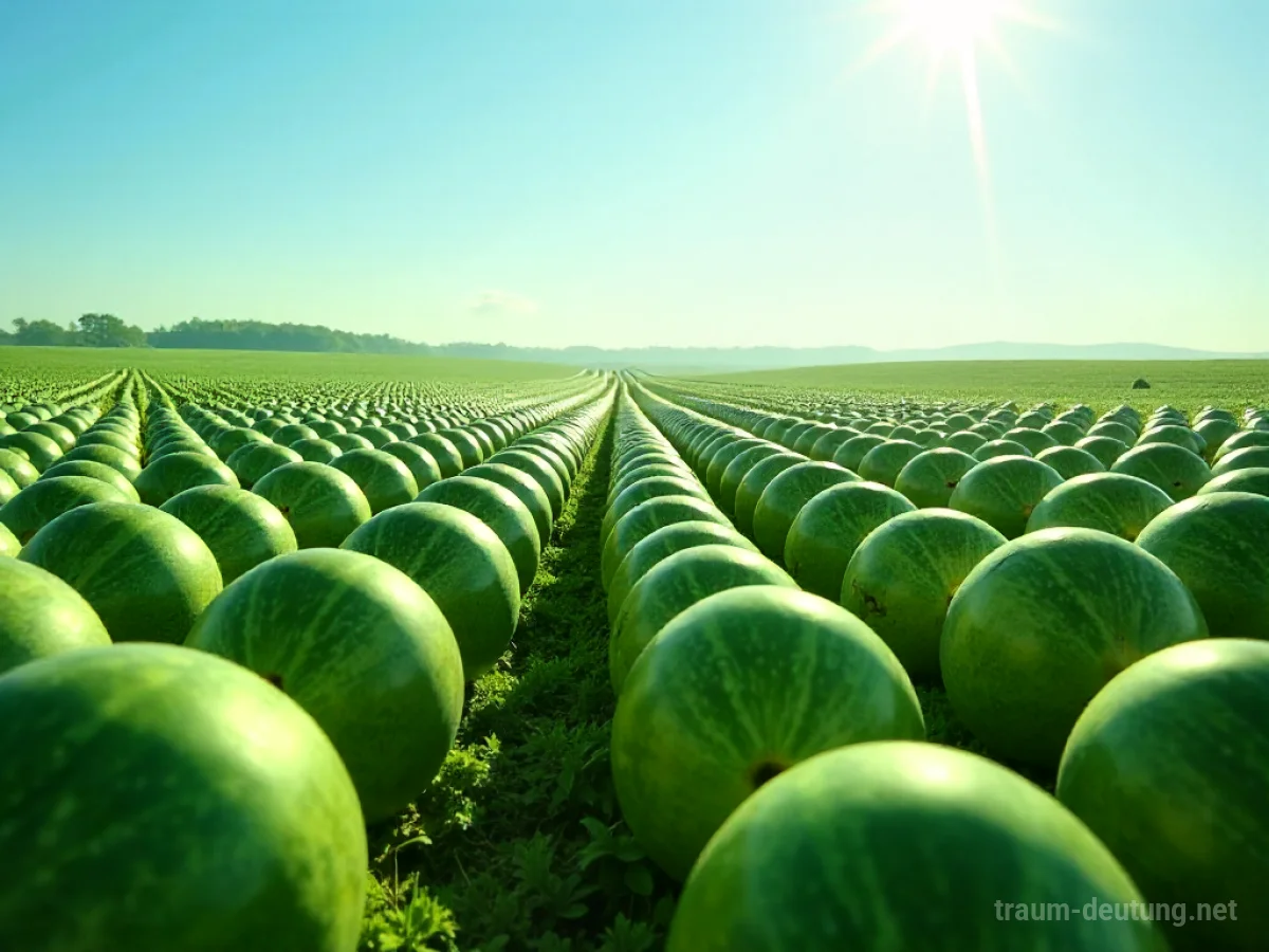 Ein Feld voller reifer Melonen unter blauem Himmel