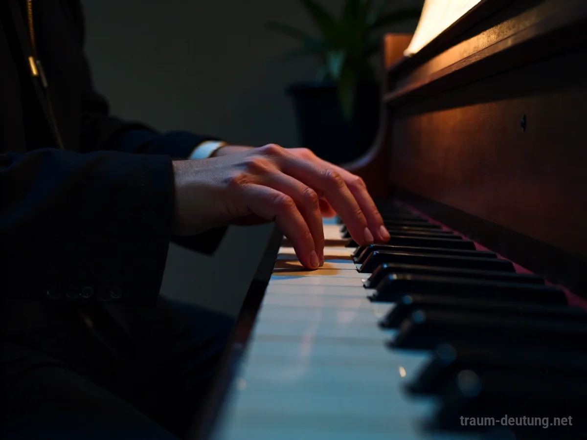 Hände berühren unbekanntes Musikinstrument in einem dunklen Raum.