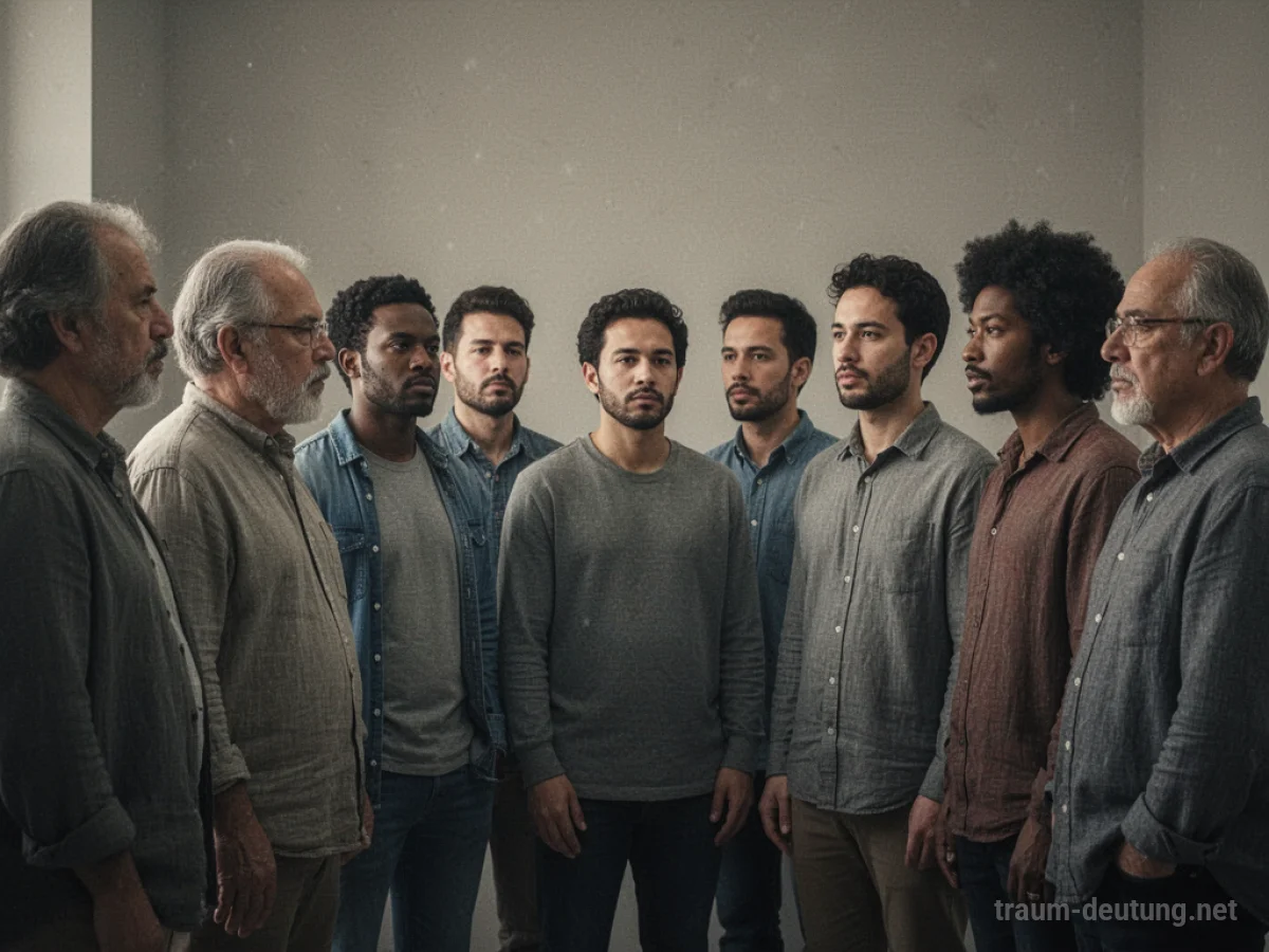 Eine Gruppe verschiedener Männer steht zusammen in einem hellen Raum, einige im Gespräch.