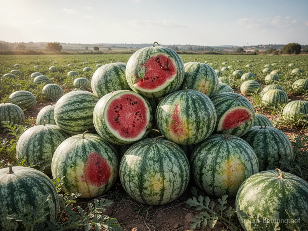 Viele reife Melonen liegen übereinander in der Sonne.