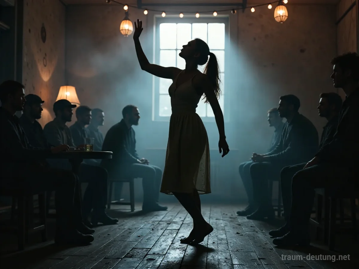 Eine Silhouette tanzt zu Musik in einem Raum.
