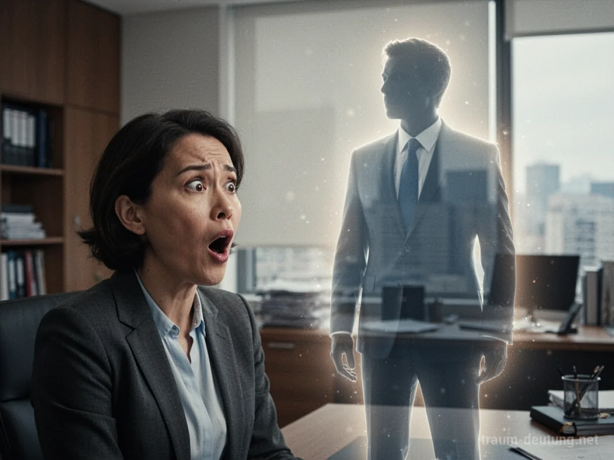 Silhouette eines Chefs im Büro, die von einer Person im Traum betrachtet wird.