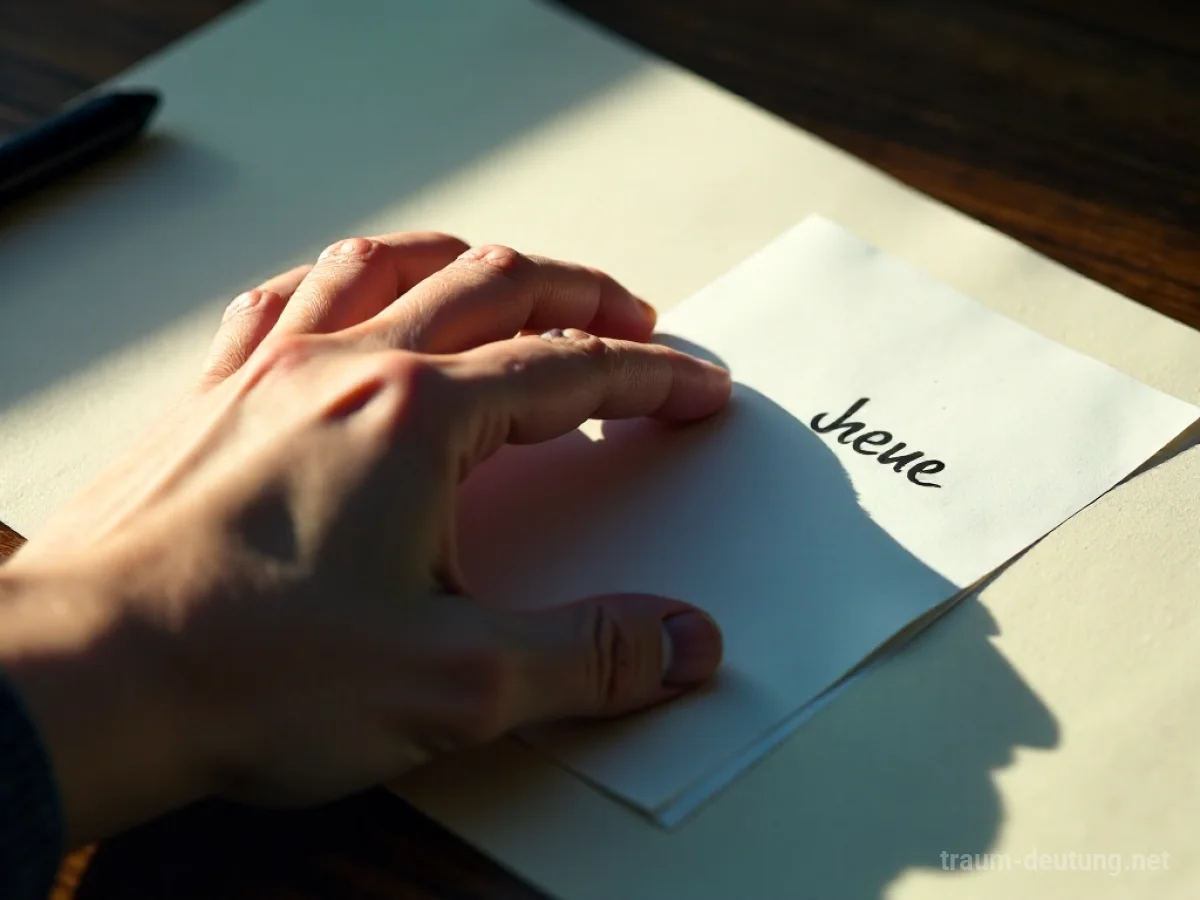 Eine Hand verdeckt einen geschriebenen Namen auf Papier.