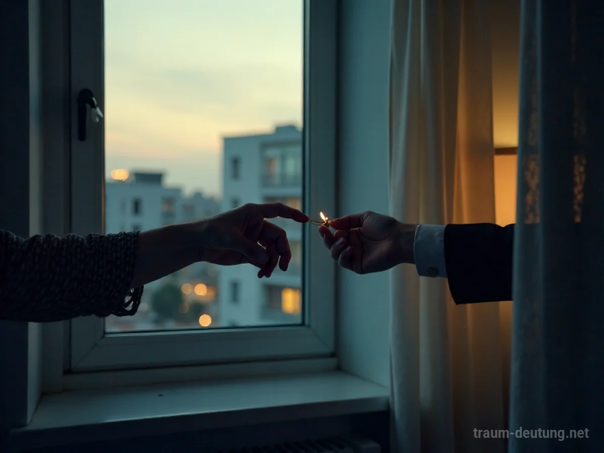 Eine Hand reicht etwas von einem Fenster zum anderen.