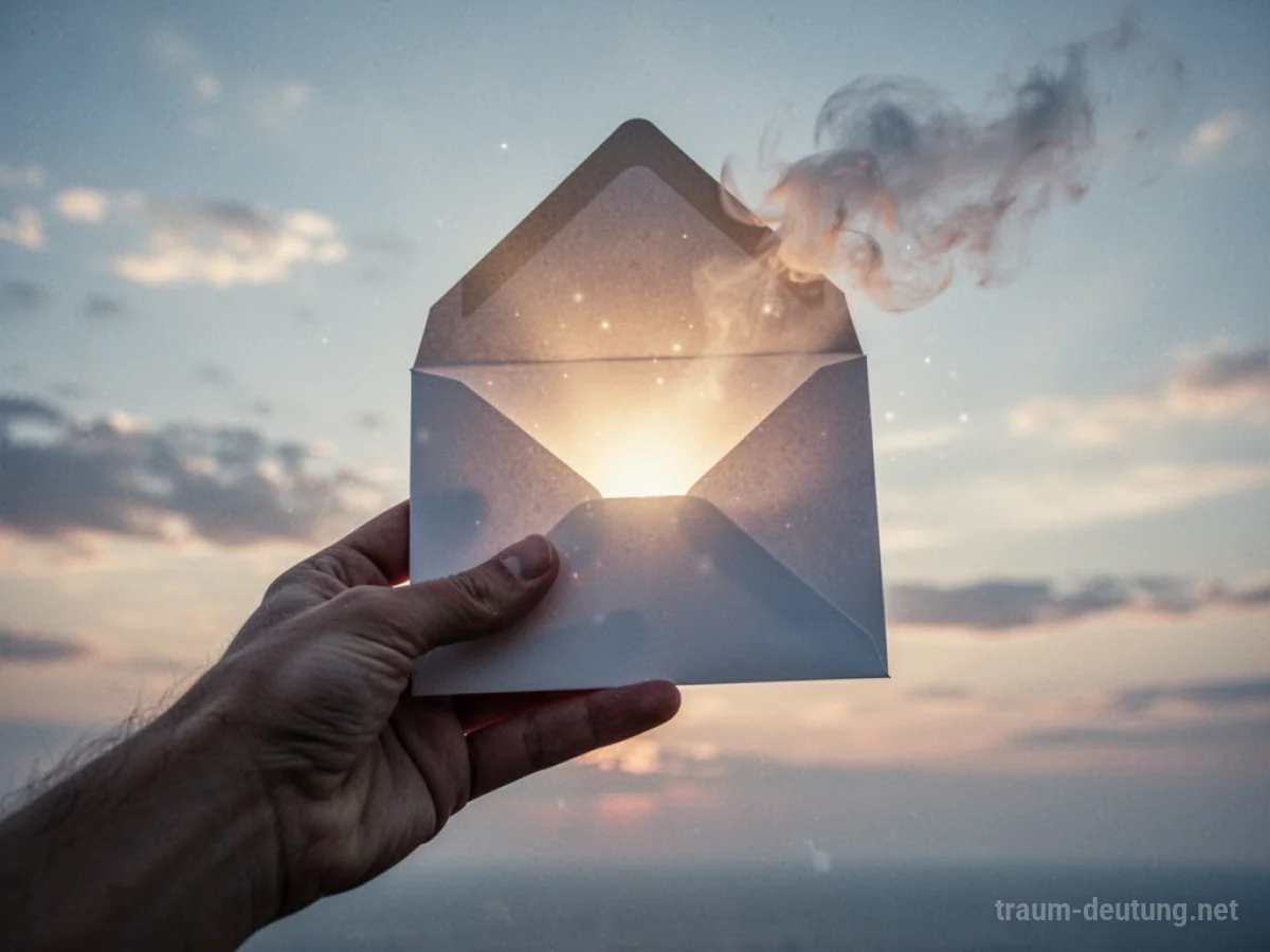 Hand hält geöffneten Brief mit sanftem Lichtschein.
