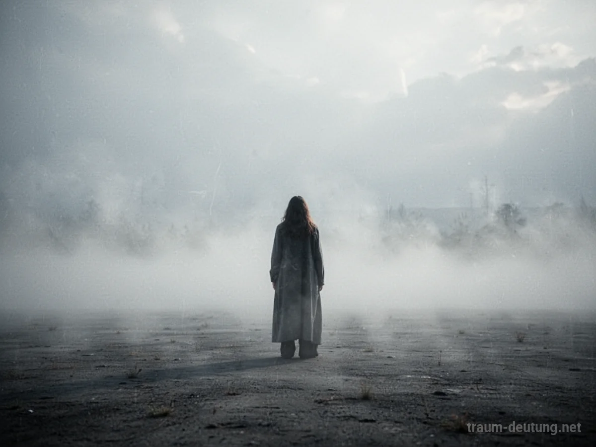 Eine Person steht im Nebel und wirkt verletzlich.