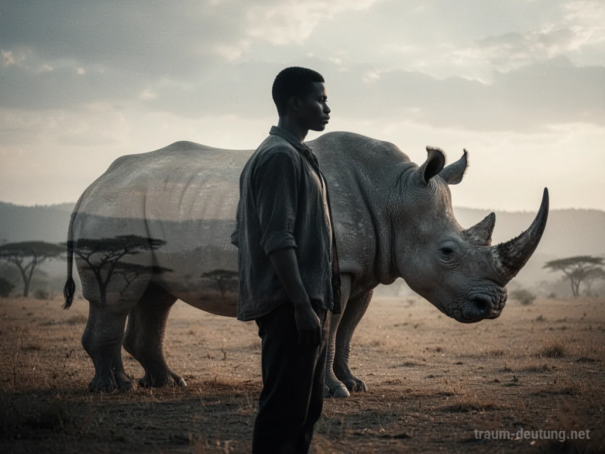 Silhouette eines Menschen, die sich in ein Nashorn verwandelt