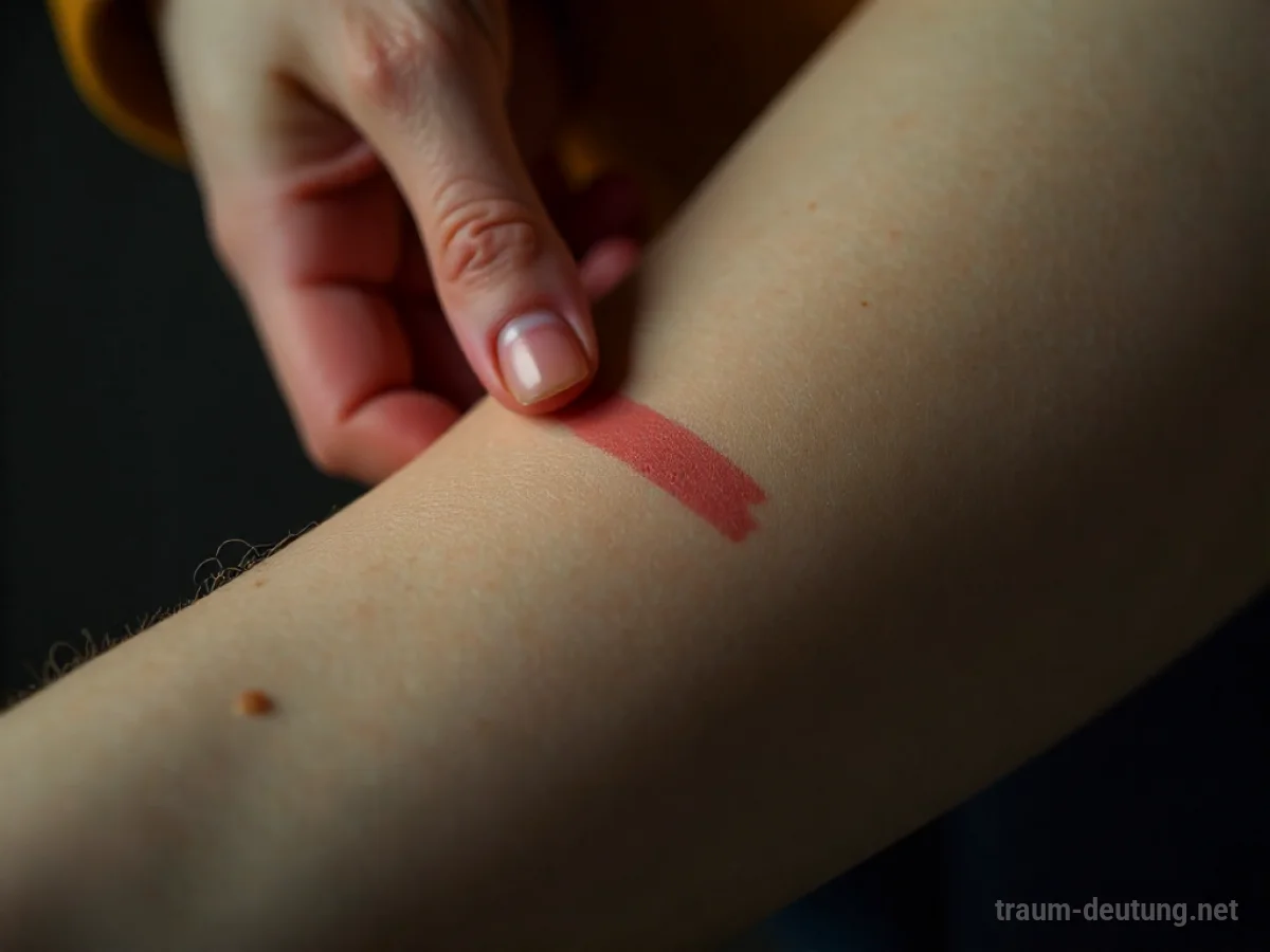 Eine Hand berührt sanft eine leichte Narbe am Arm.