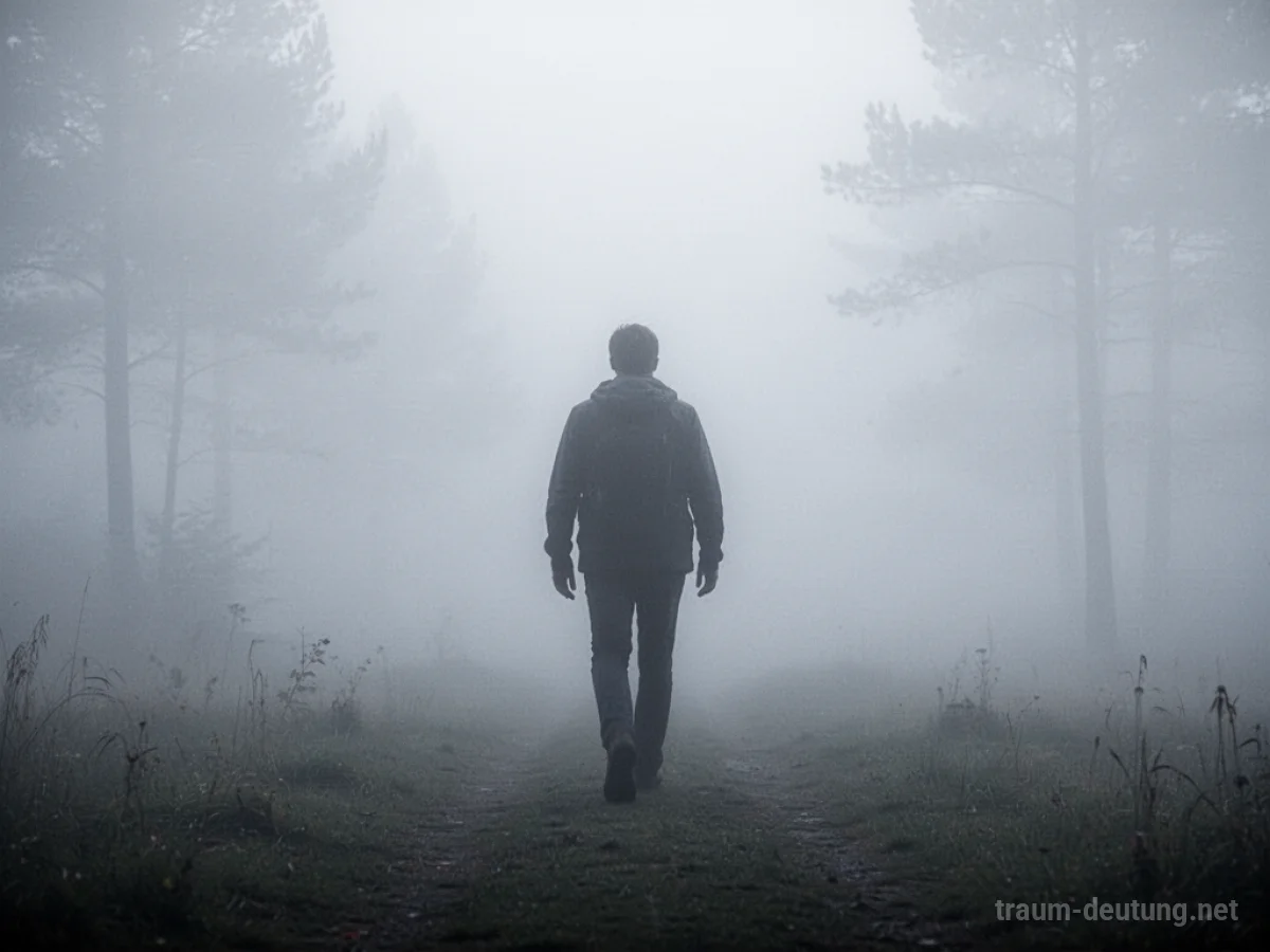 Eine Silhouette einer Person, die im dichten Nebel verschwindet.