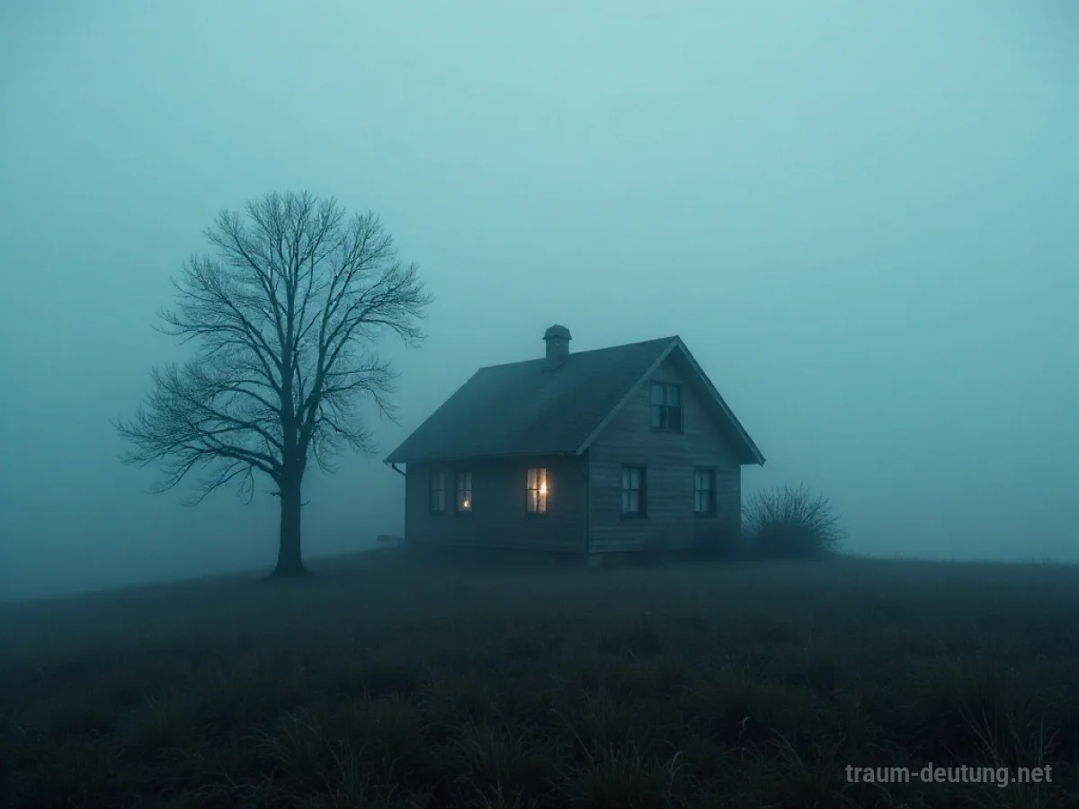 Ein Haus, das teilweise von dichtem Nebel verhüllt ist.