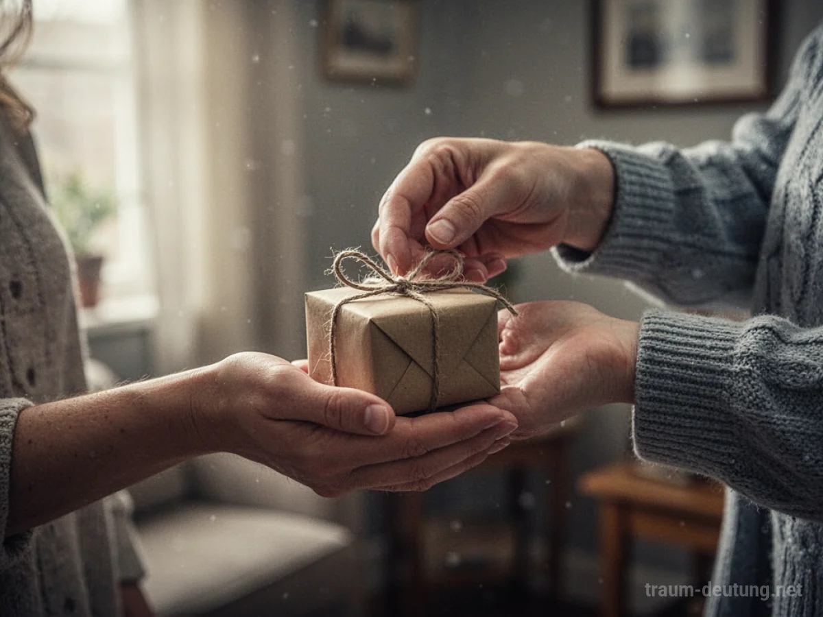 Nachbars Hand reicht ein kleines Geschenk.