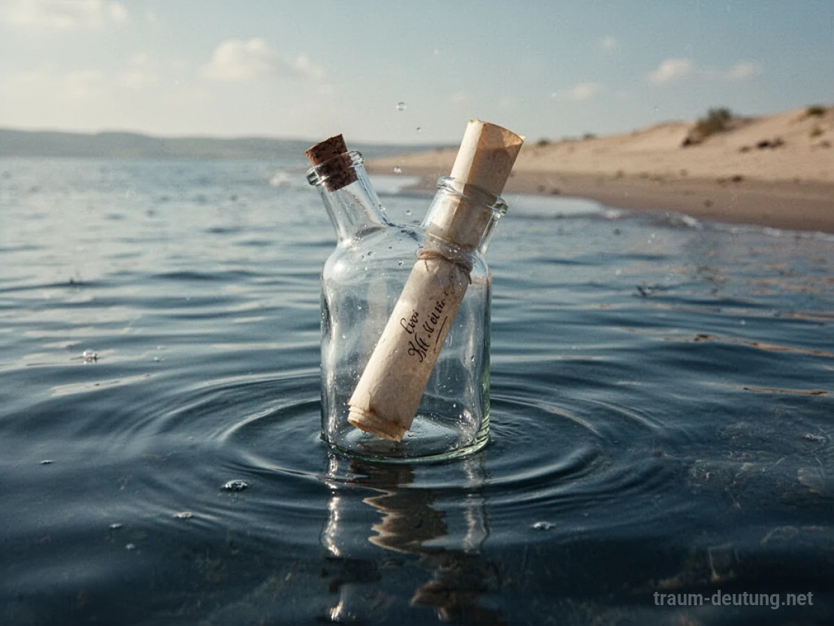 Eine Flasche mit einer Nachricht schwimmt auf dem Meer.