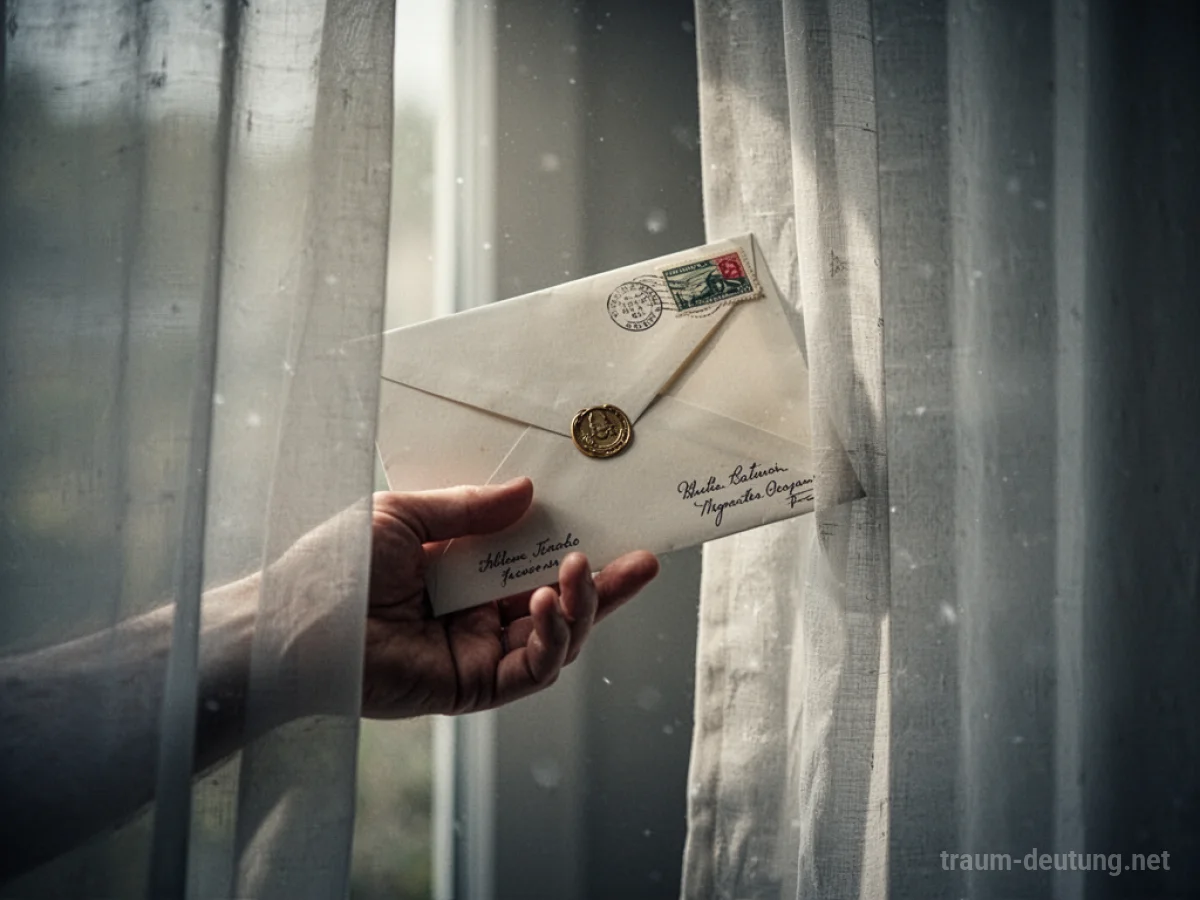 Hand reicht einen Brief aus einem Vorhang, symbolisiert eine Nachricht von einem Fremden.
