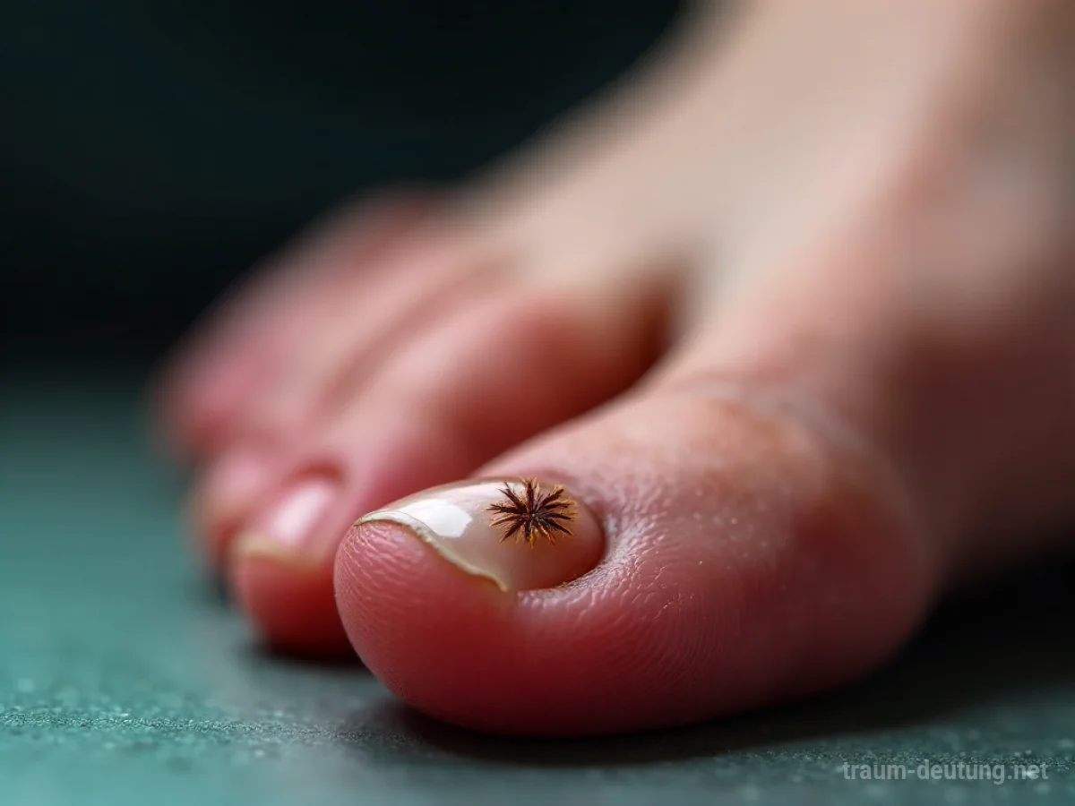 Nahaufnahme eines Zehennagels mit symbolischer Darstellung eines Nagelpilzes.