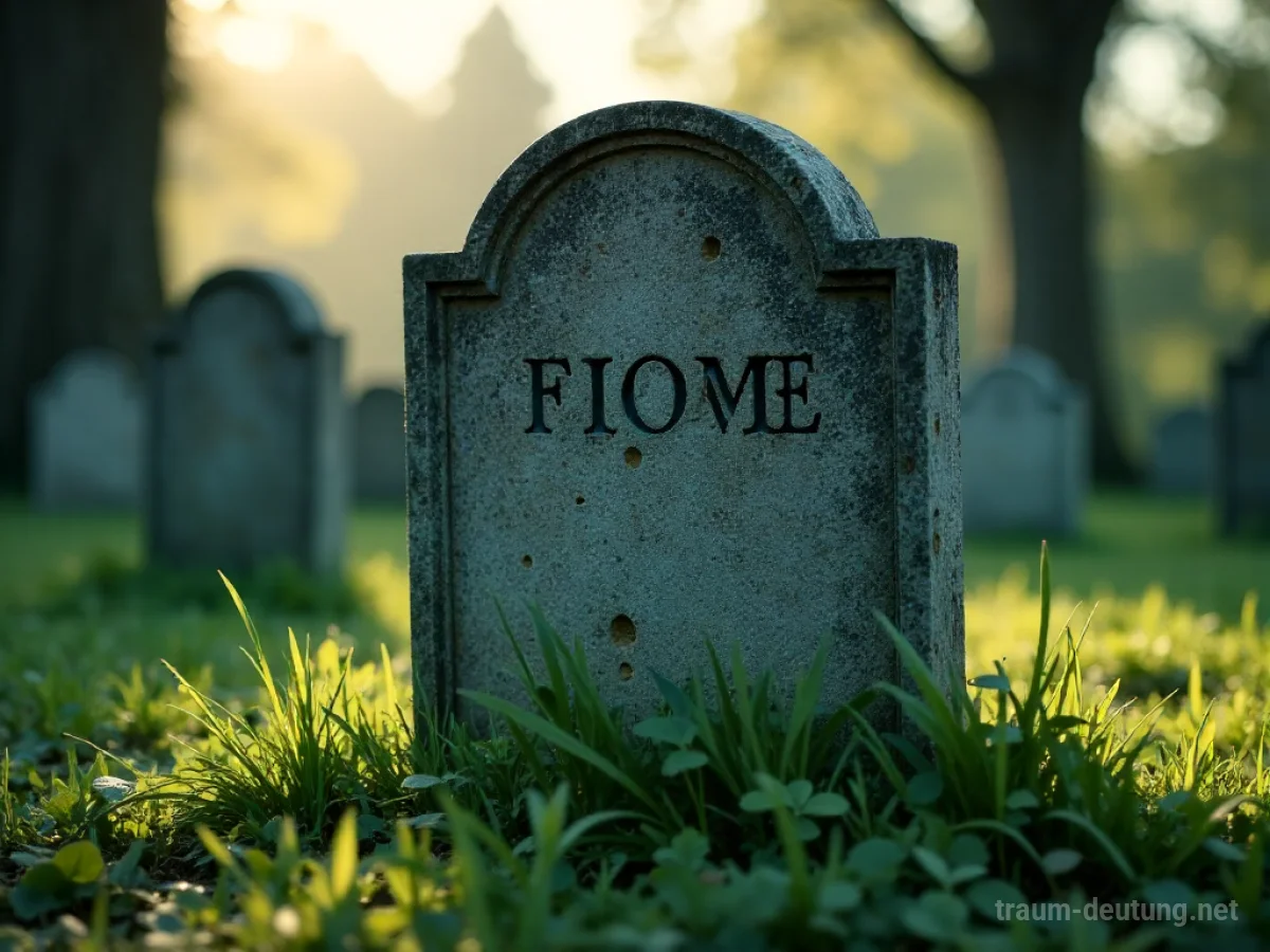 Ein Grabstein mit eingraviertem Namen in einer friedlichen Friedhofsumgebung.