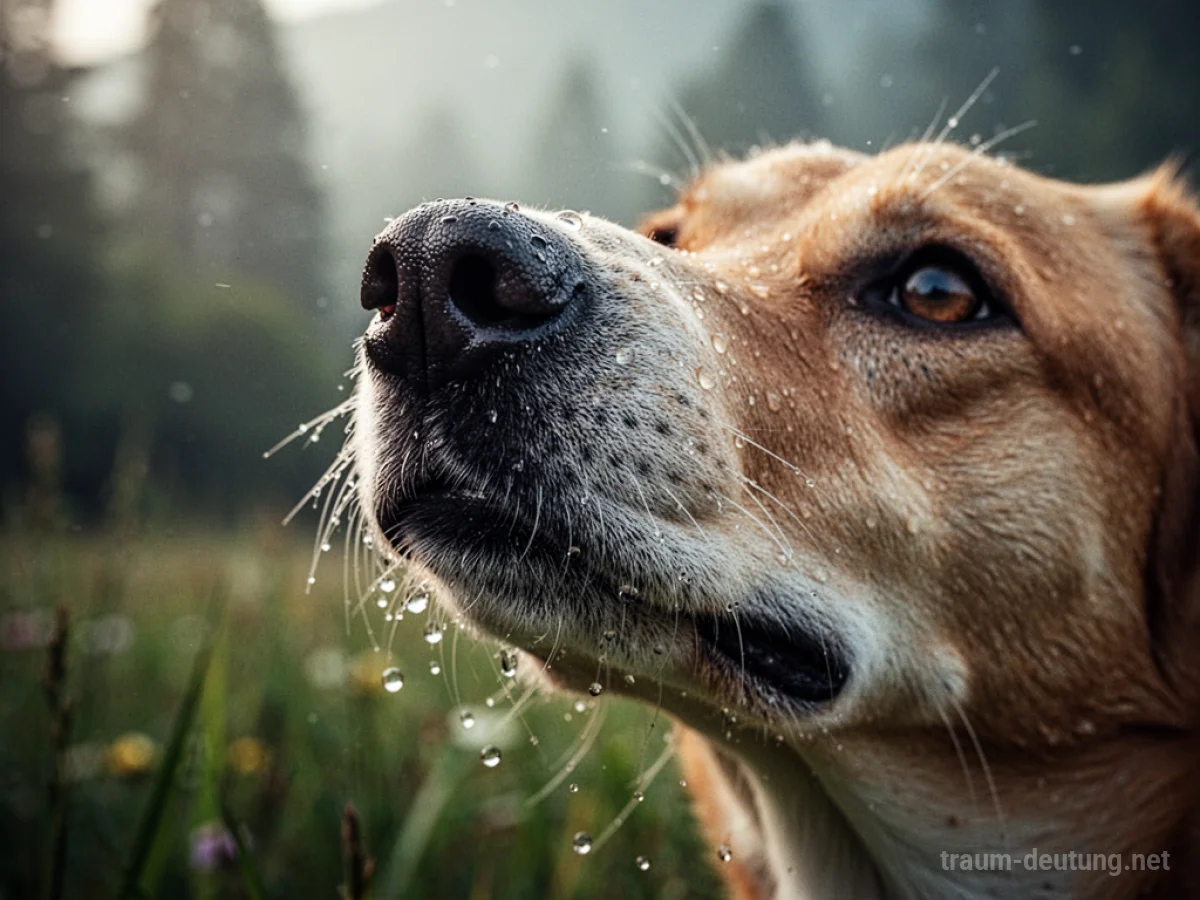 Die feuchte Nase eines Hundes schnuppert in der Luft.