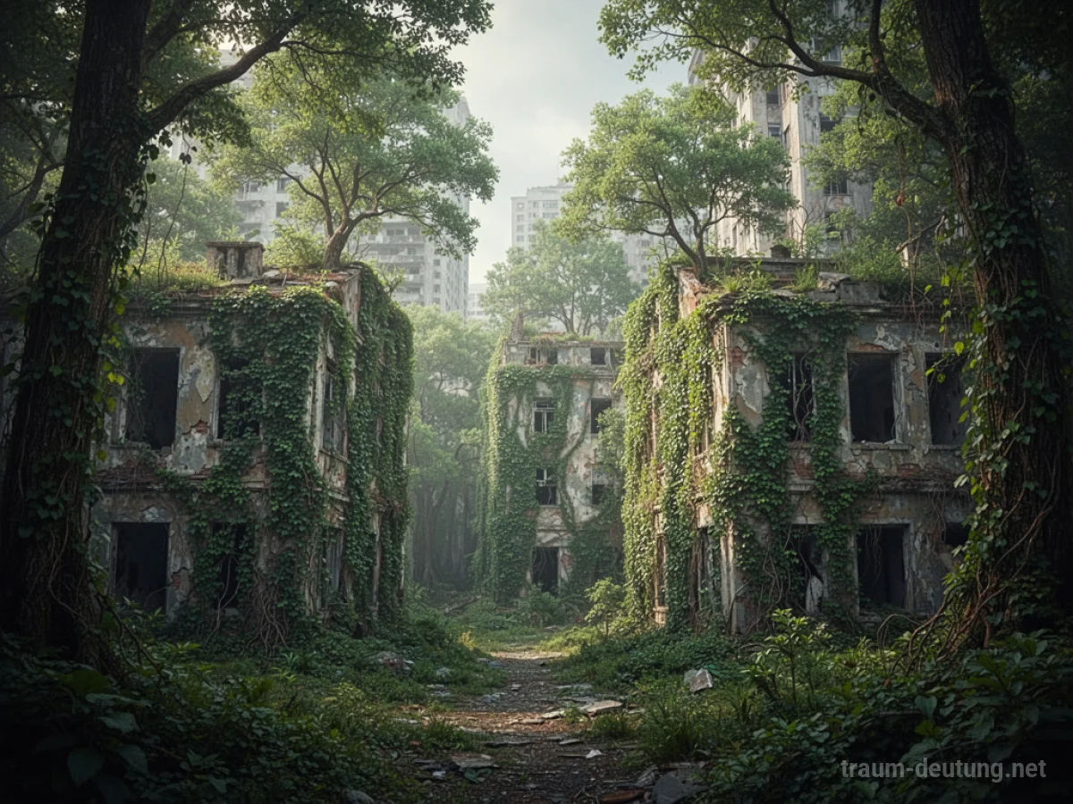Eine überwucherte Stadt, in der die Natur alles zurückerobert.