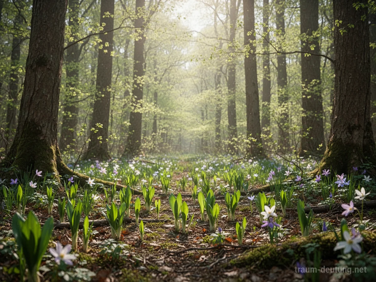 Natur erwacht im Frühling mit neuen Pflanzen und Blüten