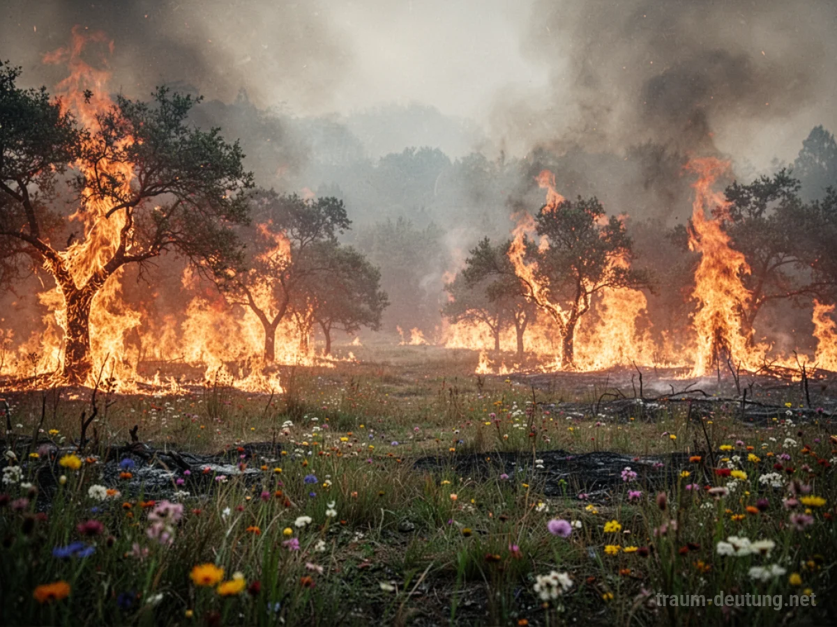 Eine weite Landschaft, in der Natur überall brennt