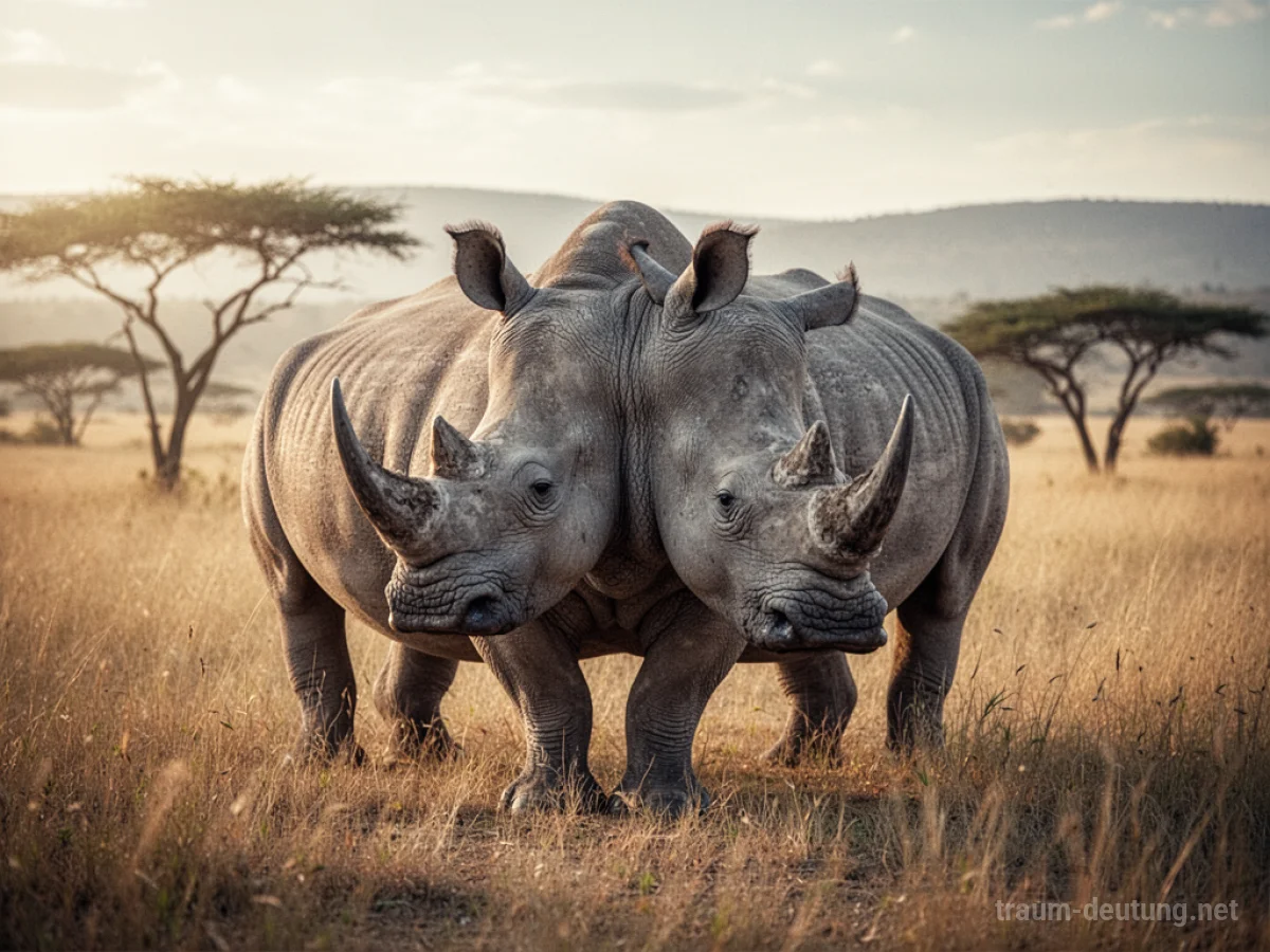 Ein ruhiges Nashorn steht friedlich in einer Savanne.