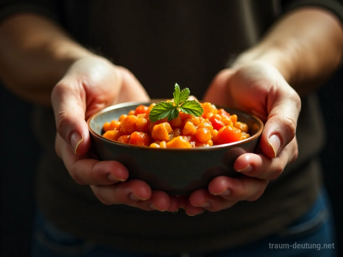 Hände bieten Schale mit Essen an