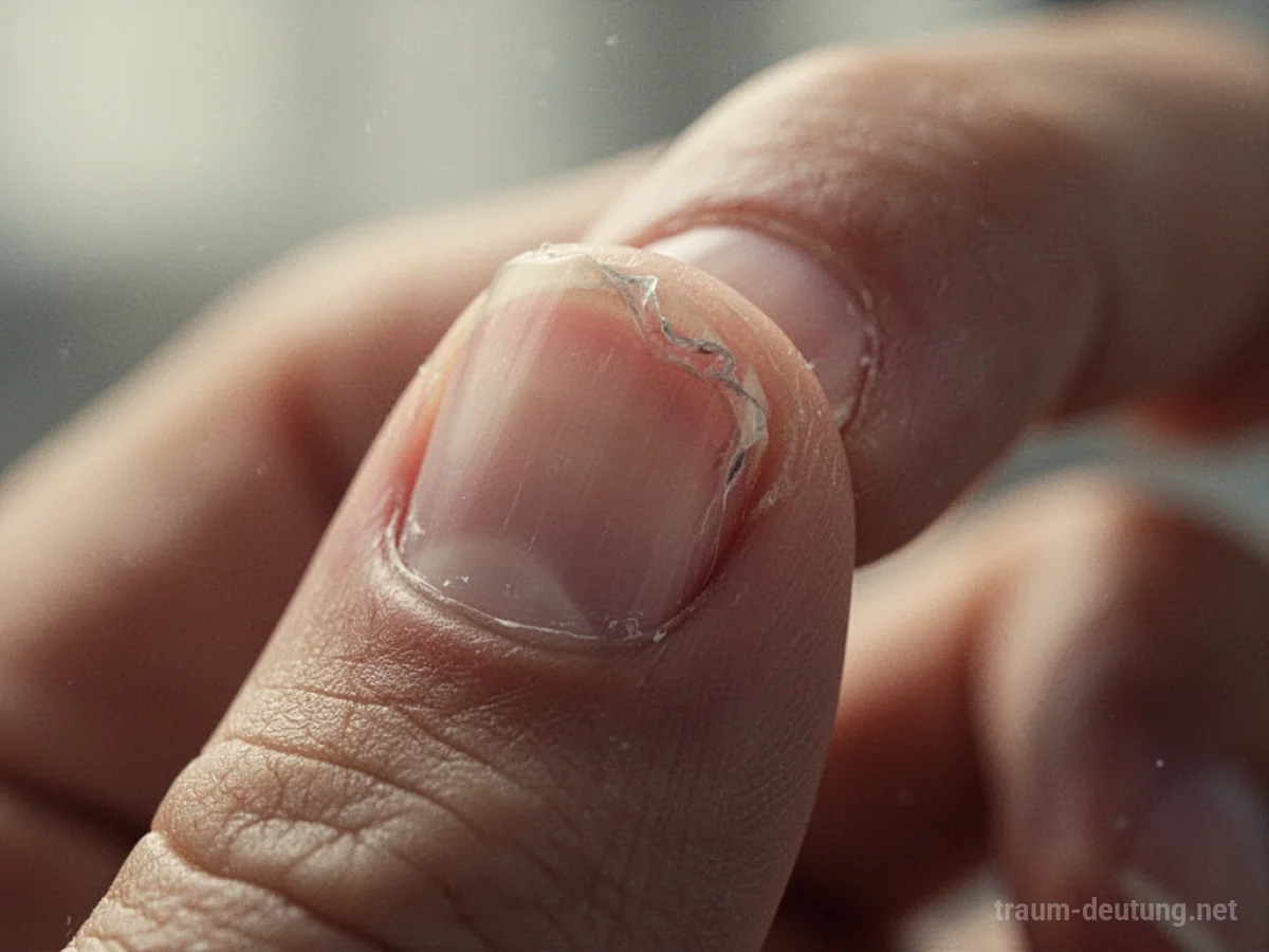 Fingernagel mit Einriss am Rand auf einer Hand