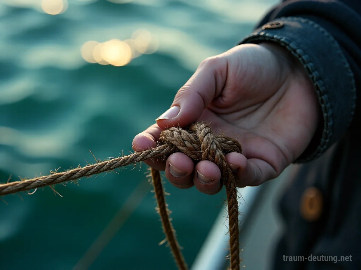 Hand löst einen Knoten in einem Fischernetz