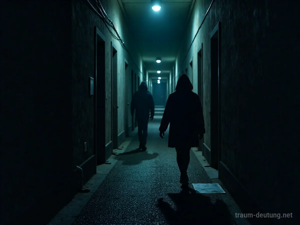 Silhouette einer verfolgten Person in einer dunklen Gasse bei Nacht