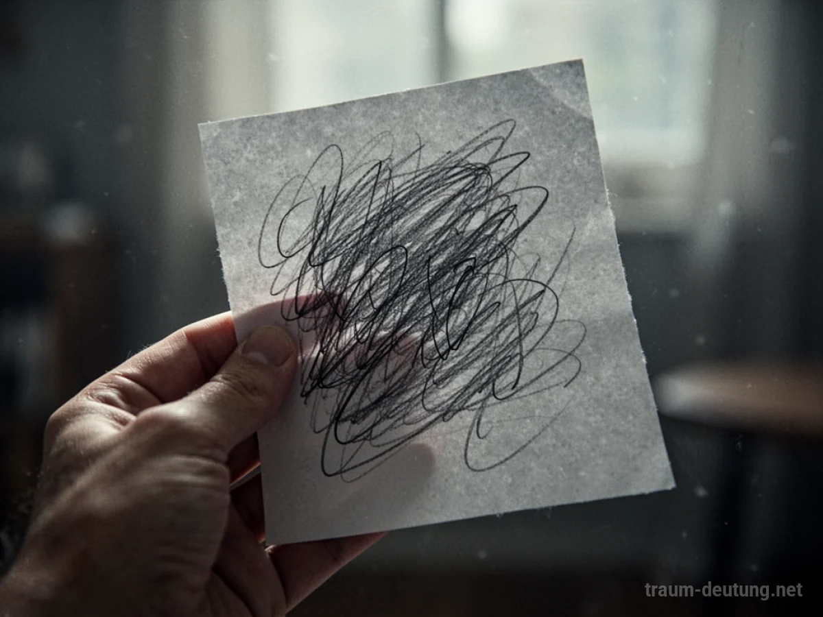 Hand mit einem Blatt Papier, das unverständliche Schriftzeichen zeigt