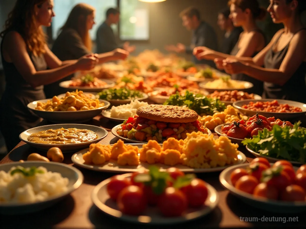 Ein reich gedeckter Tisch mit viel Essen im Traum