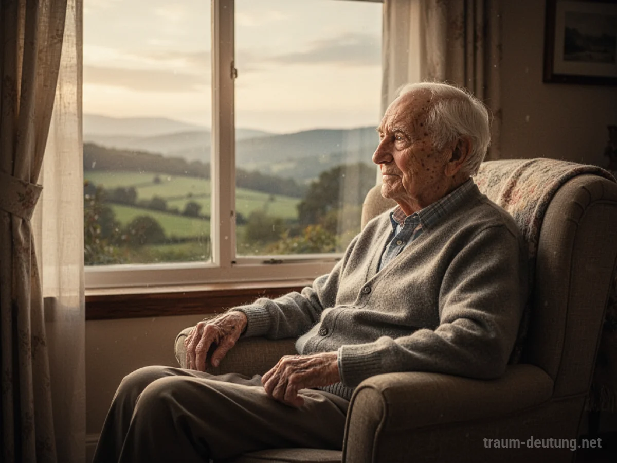 Alter Mann sitzt nachdenklich in einem Sessel am Fenster.