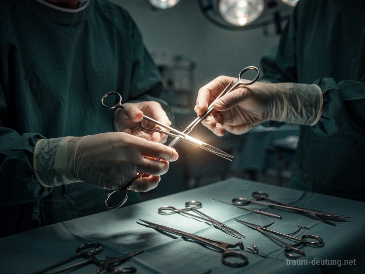 Hände, die bei einer Operation medizinische Instrumente halten