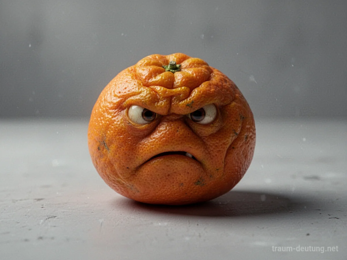 Eine bittere Orange auf einer schlichten Oberfläche, symbolisch für unangenehme Erkenntnisse im Traum.
