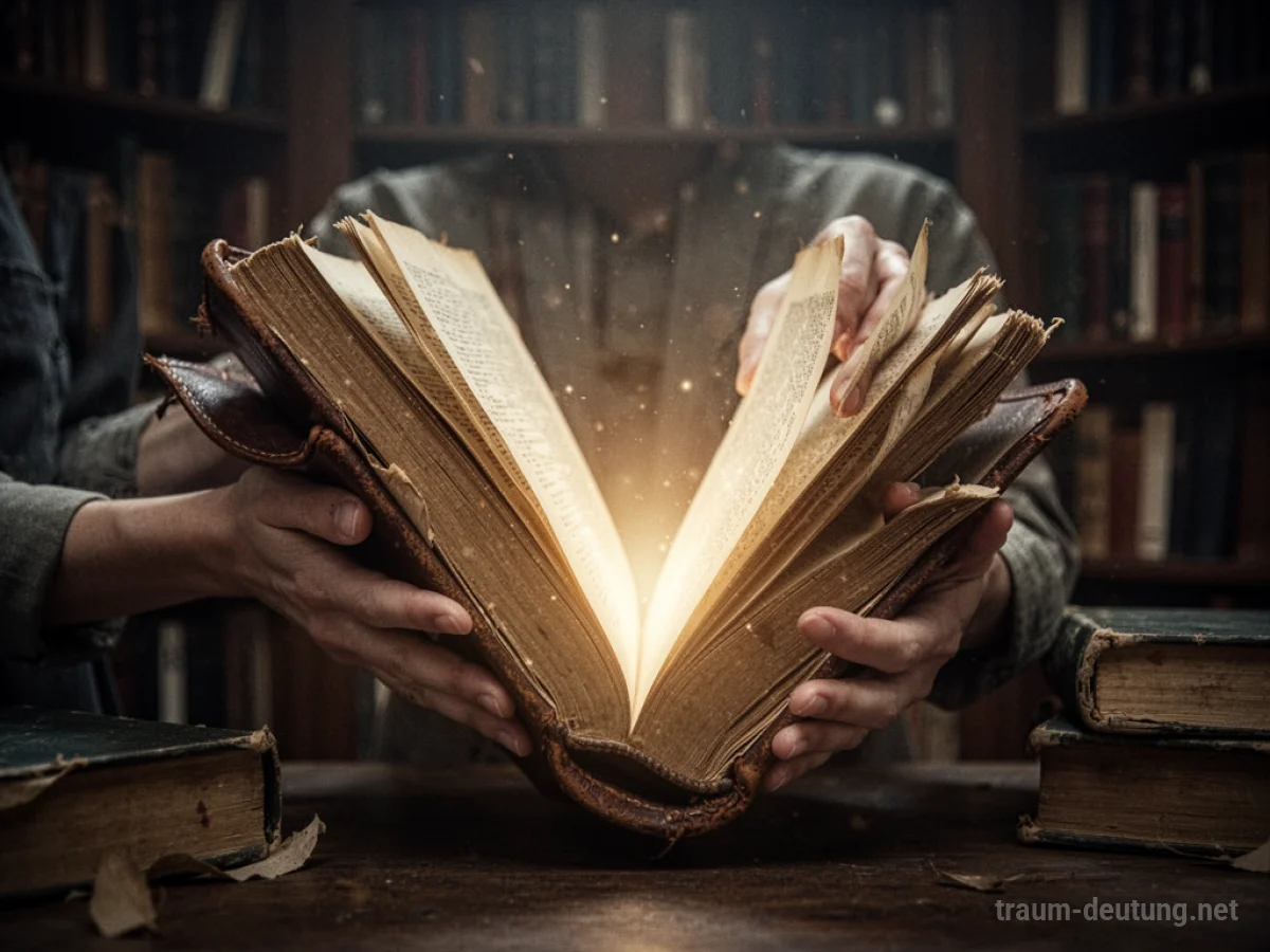 Hände öffnen ein altes Buch, aus dem Licht scheint
