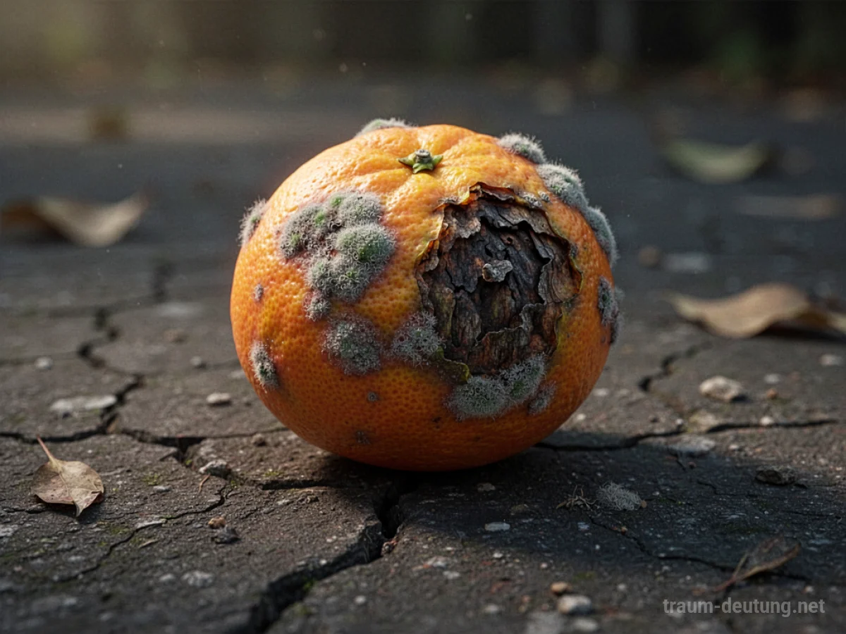 Verfaulte Orange mit Schimmel auf dunklem Untergrund