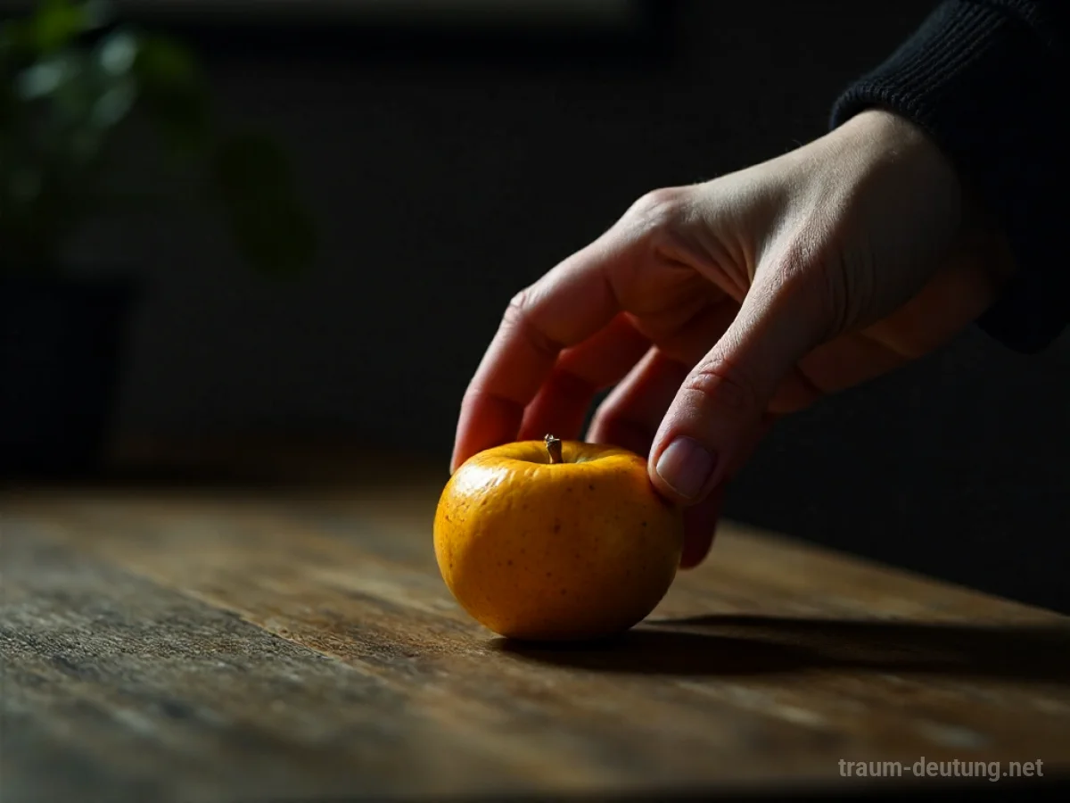 Eine Hand greift nach einem Stück Obst, das eine unsichtbare Bedrohung ausstrahlt.