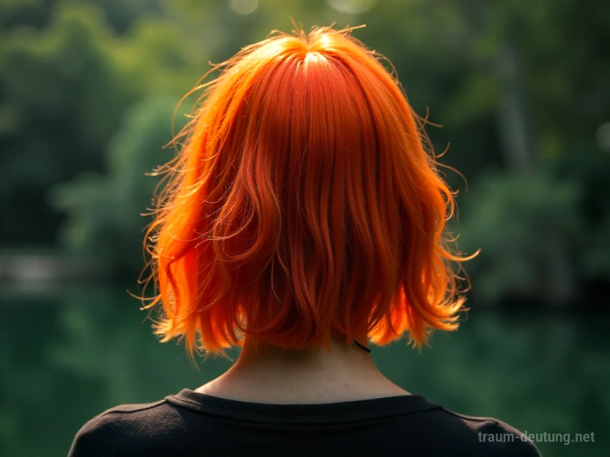 Kopf mit leuchtend orange gefärbten Haaren im Traum