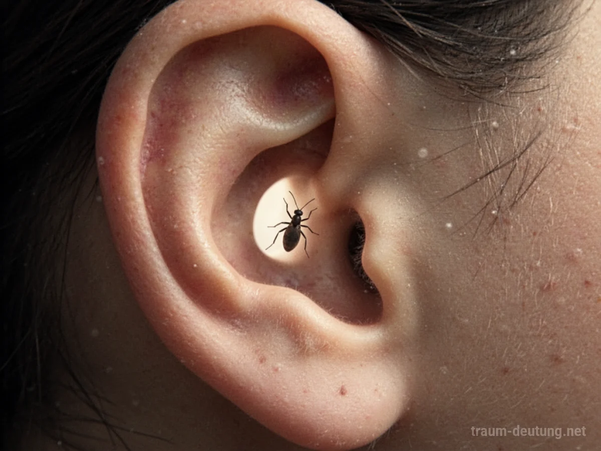 Silhouette eines Insekts im menschlichen Ohr