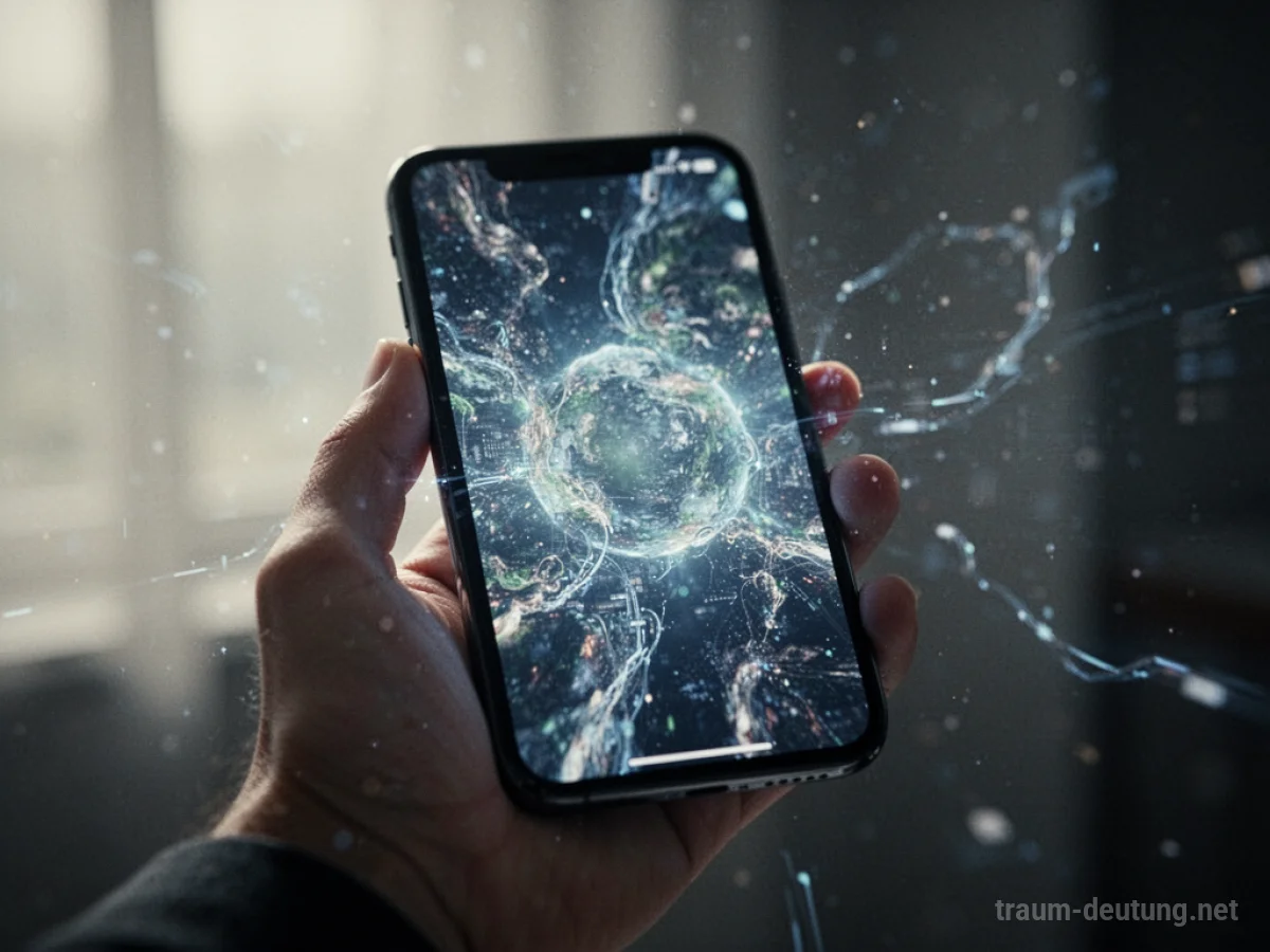 Hand hält Smartphone mit leuchtendem Bildschirm