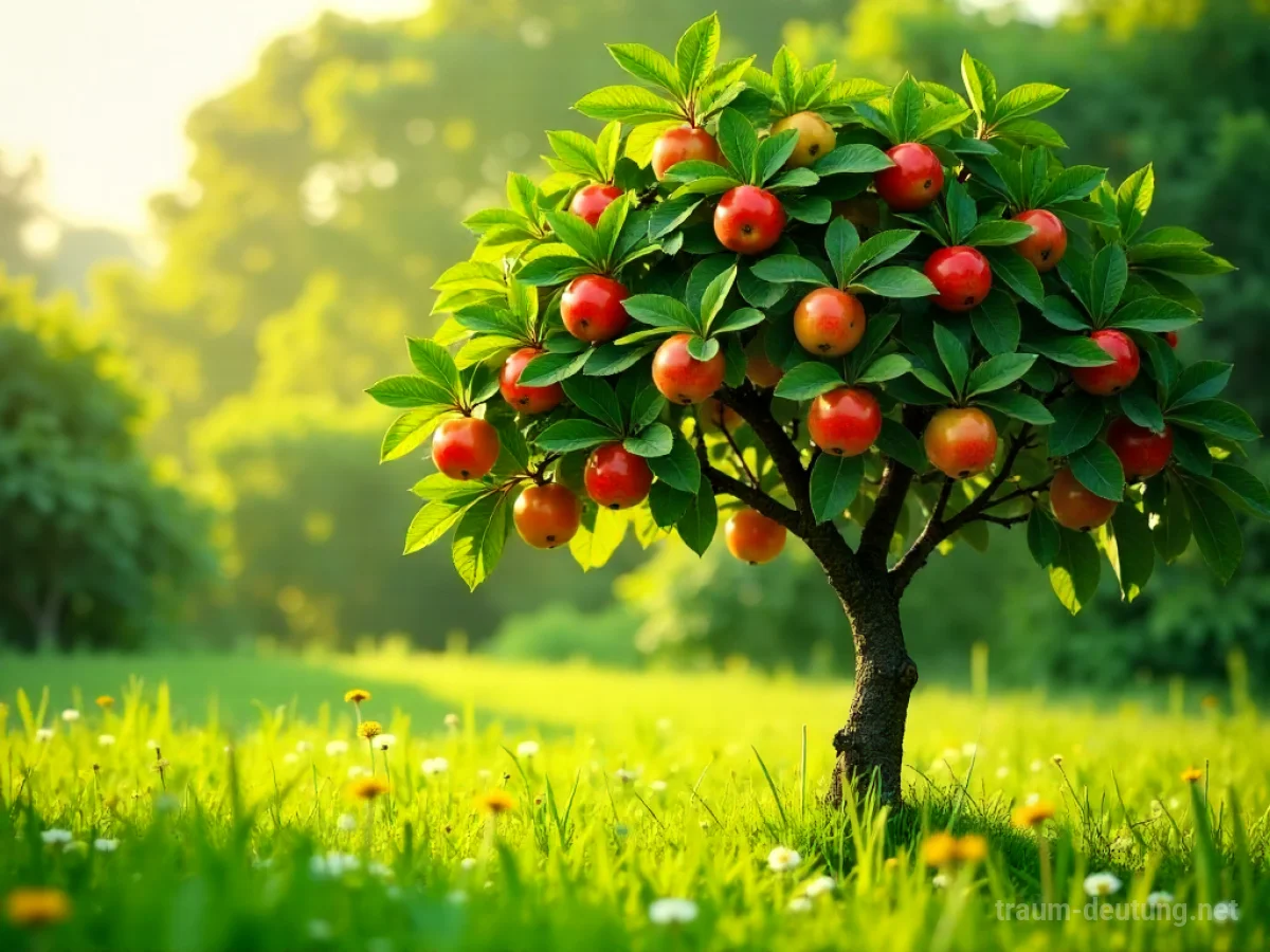 Ein voller Obstbaum mit reifen Früchten unter blauem Himmel