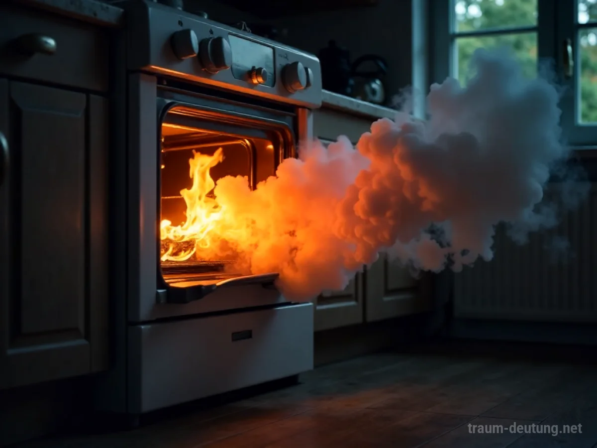 Ofen, aus dem Rauch und Flammen schlagen