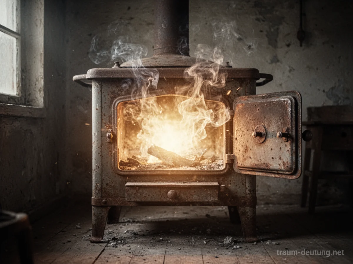 Explodierender Ofen im Traum mit hellem Licht und Rauch